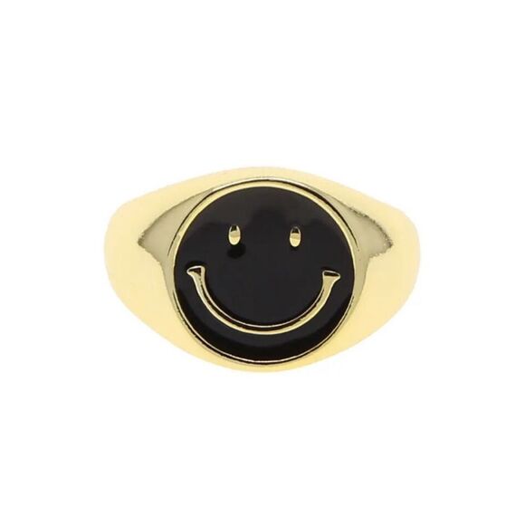 Gold Plated Smiley Face Ring - Resizable - Picture 1 of 2